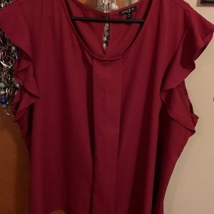 Maroon Chiffon Ruffle Sleeve Top